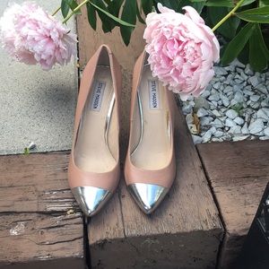 Beige metallic pumps never worn outside